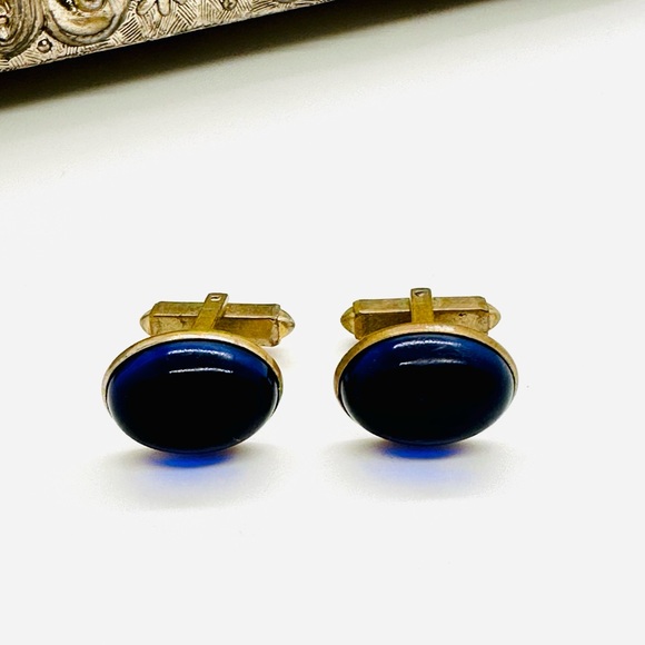 Vintage Designer Blue Glass men's cufflinks - Picture 9 of 10